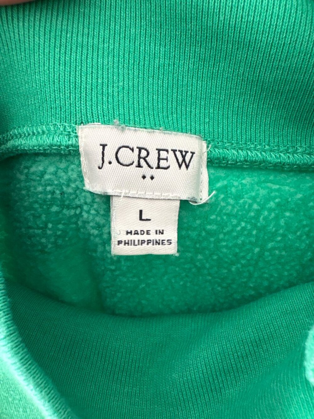 J.Crew Kelly Green Mock Neck Sweatshirt 🍏 Side Button Asymmetric Pullover L - Picture 3 of 5
